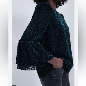 NWT Tuckernuck Black Flock Dot Velvet Luciela Blouse.